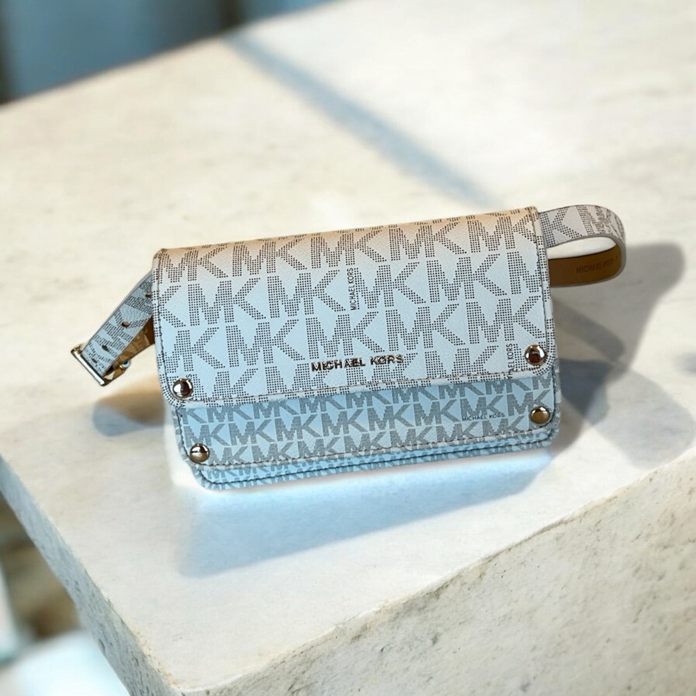 Michael Kors Tri-SizeTri-Color Cream and Tan Logo Belt Bag.